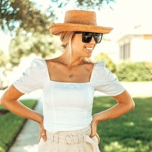 Abercrombie & Fitch Womens Linen-Blend Puff Seeve Top